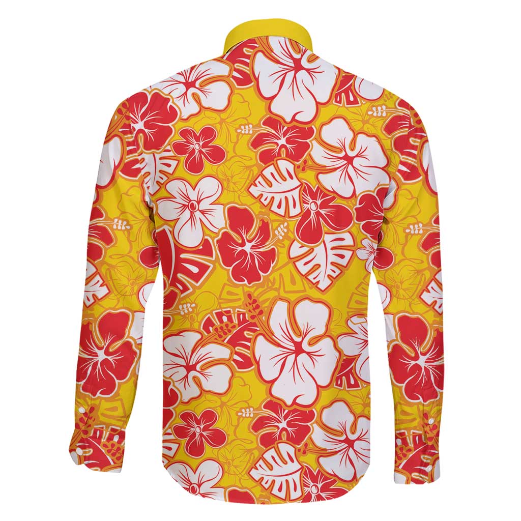 Yellow Hawaii Hibiscus Family Matching Short Sleeve Bodycon Dress and Hawaiian Shirt Tropical Flowers Seamless Pattern LT14 - Polynesian Pride