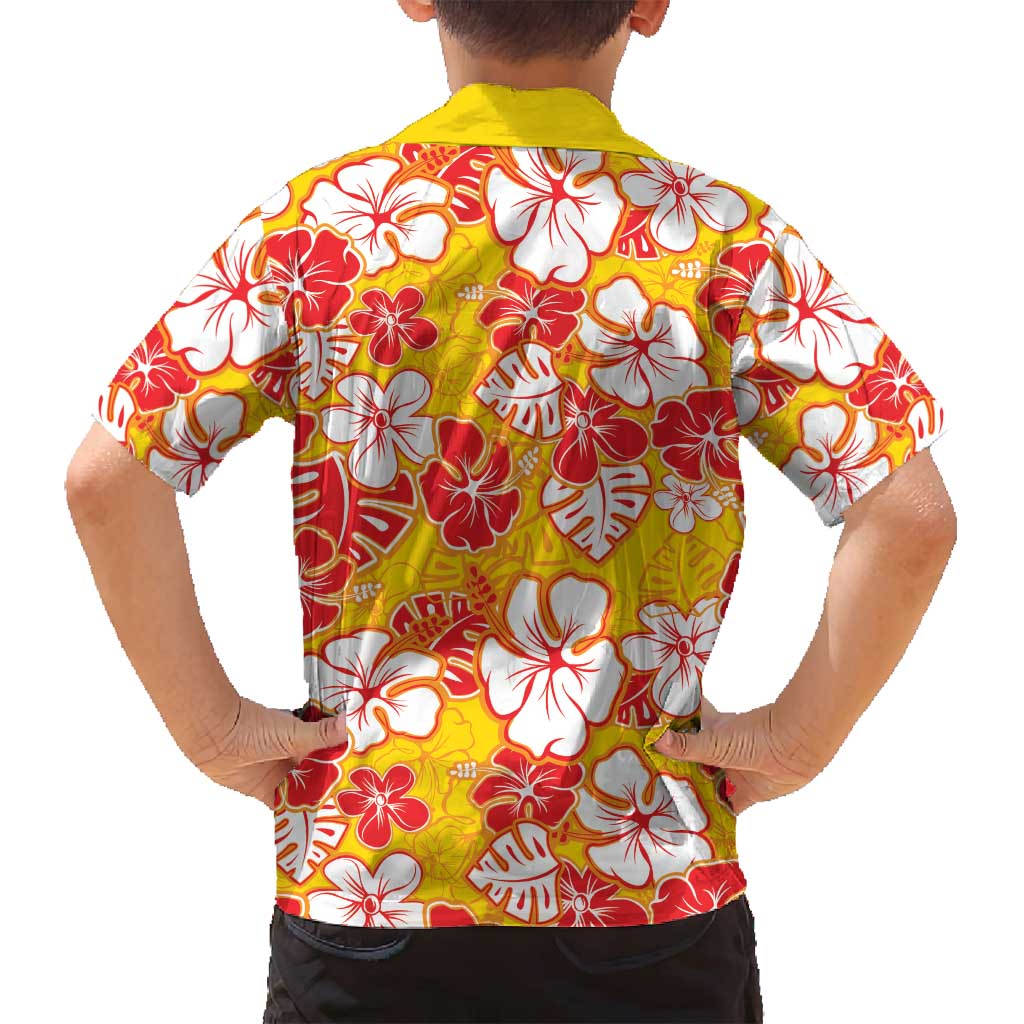 Yellow Hawaii Hibiscus Family Matching Tank Maxi Dress and Hawaiian Shirt Tropical Flowers Seamless Pattern - Polynesian Pride
