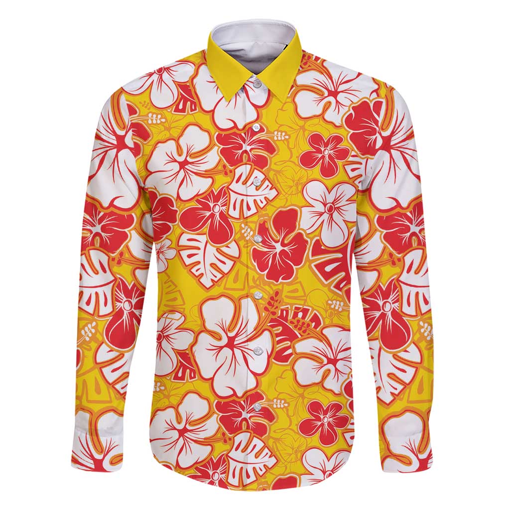 Yellow Hawaii Hibiscus Family Matching Tank Maxi Dress and Hawaiian Shirt Tropical Flowers Seamless Pattern - Polynesian Pride
