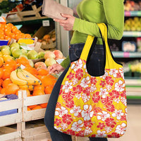 Yellow Hawaii Hibiscus Grocery Bag Tropical Flowers Seamless Pattern - Polynesian Pride