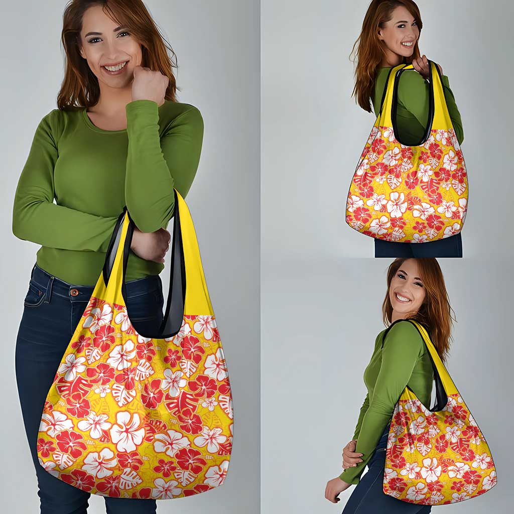 Yellow Hawaii Hibiscus Grocery Bag Tropical Flowers Seamless Pattern - Polynesian Pride