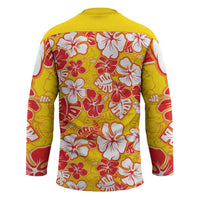 Yellow Hawaii Hibiscus Hockey Jersey Tropical Flowers Seamless Pattern - Polynesian Pride