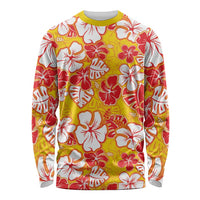 Yellow Hawaii Hibiscus Long Sleeve Shirt Tropical Flowers Seamless Pattern - Polynesian Pride