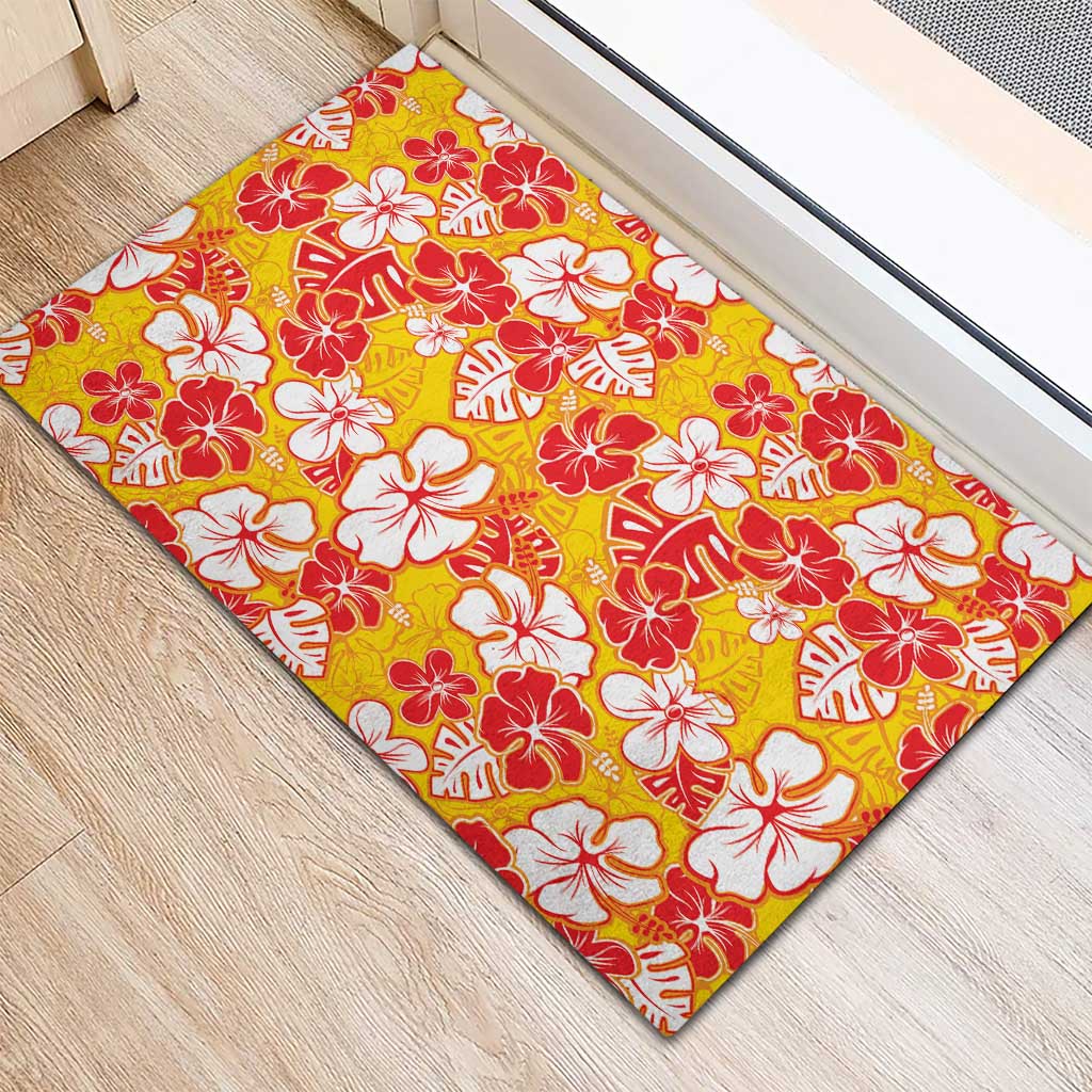 Yellow Hawaii Hibiscus Rubber Doormat Tropical Flowers Seamless Pattern - Polynesian Pride