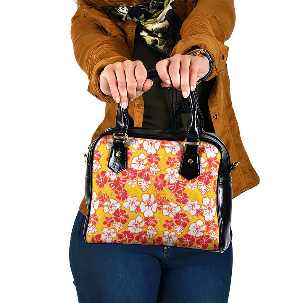 Yellow Hawaii Hibiscus Shoulder Handbag Tropical Flowers Seamless Pattern - Polynesian Pride