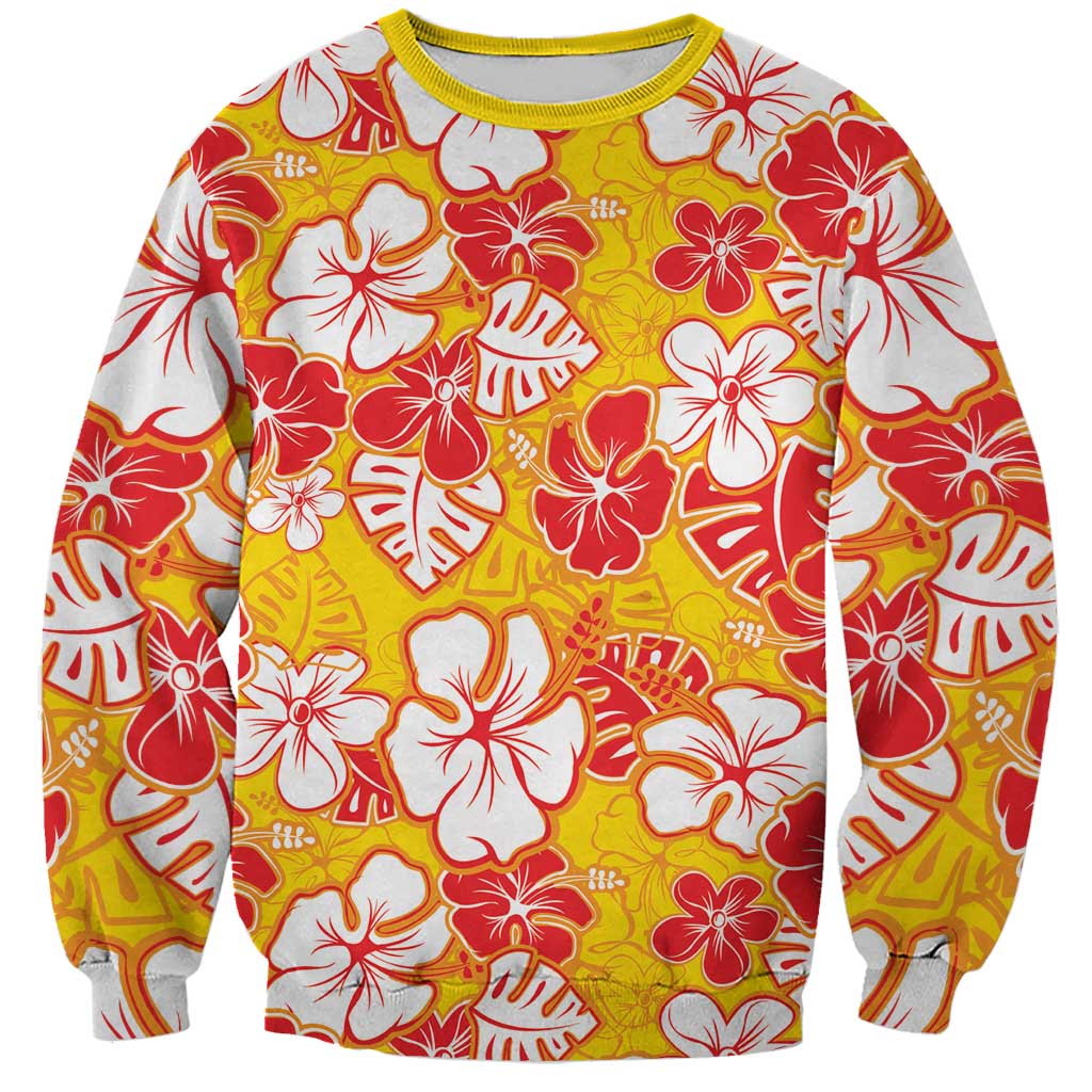 Yellow Hawaii Hibiscus Sweatshirt Tropical Flowers Seamless Pattern - Polynesian Pride