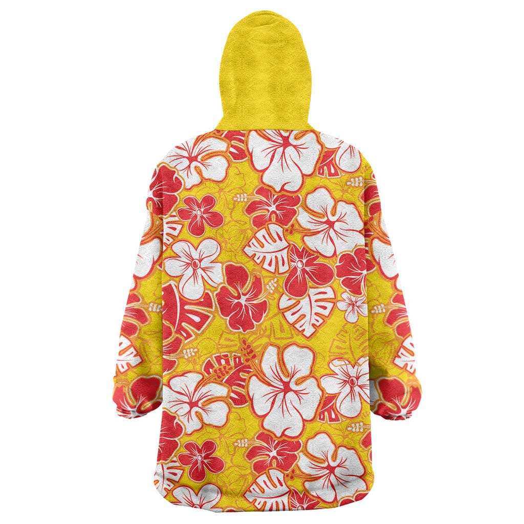 Yellow Hawaii Hibiscus Wearable Blanket Hoodie Tropical Flowers Seamless Pattern - Polynesian Pride