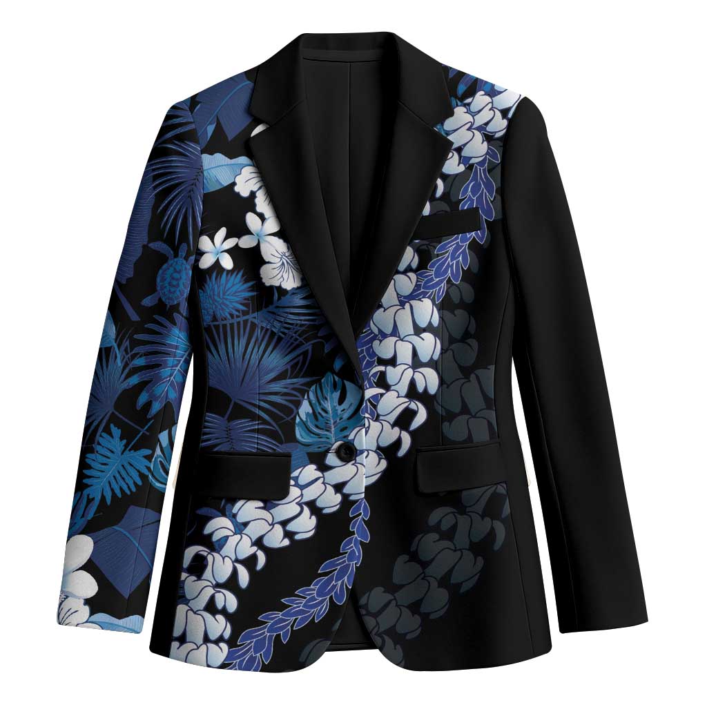 Polu Aloha Hawaii Lei Blazer Tropical Flowers Elegant Vibe LT14 Unisex Blue - Polynesian Pride