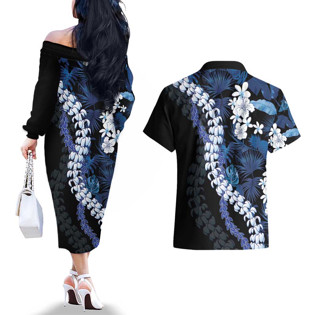 Polu Aloha Hawaii Lei Couples Matching Off The Shoulder Long Sleeve Dress and Hawaiian Shirt Tropical Flowers Elegant Vibe LT14 - Polynesian Pride