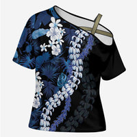 Polu Aloha Hawaii Lei Cross Shoulder Shirt Tropical Flowers Elegant Vibe LT14 Female Blue - Polynesian Pride