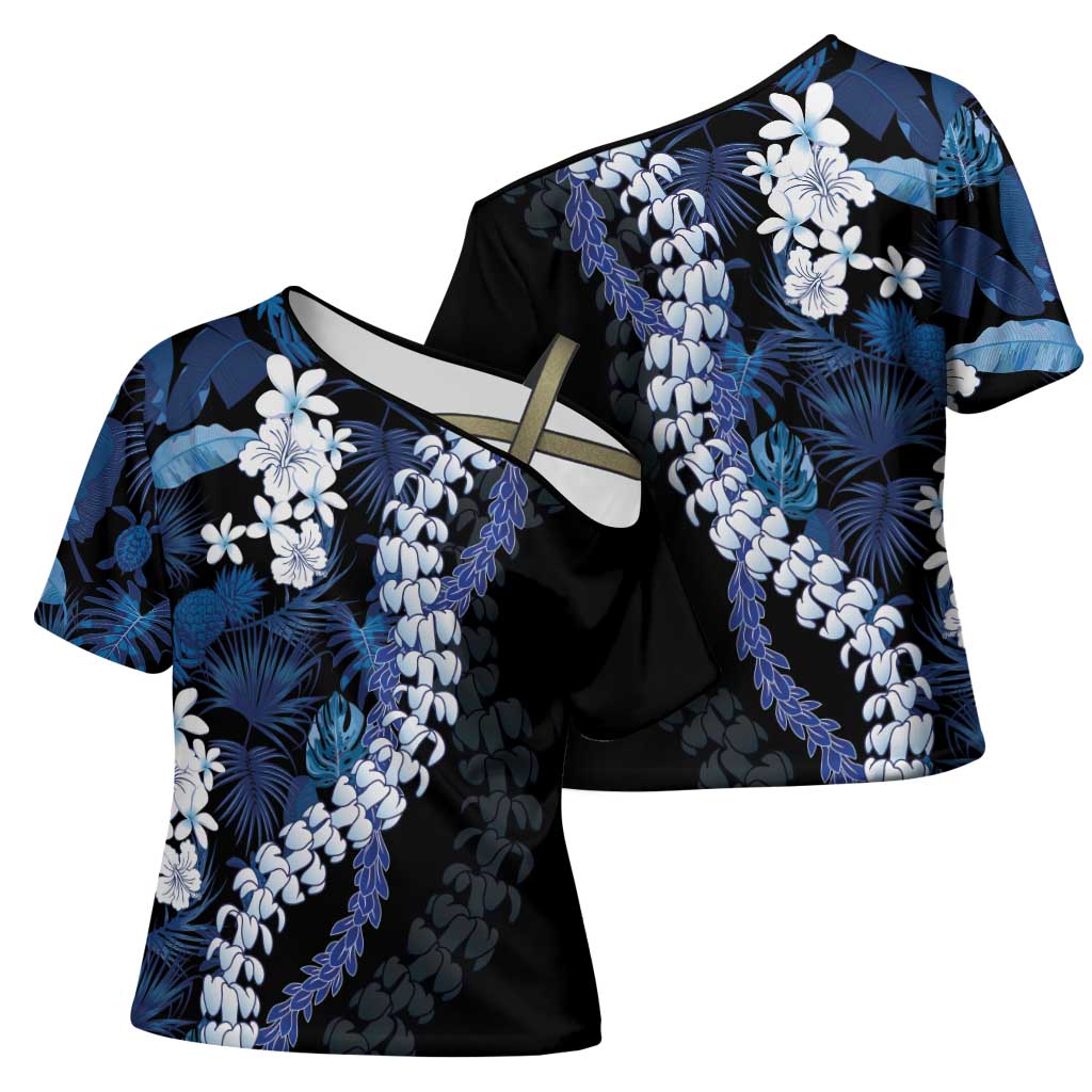 Polu Aloha Hawaii Lei Cross Shoulder Shirt Tropical Flowers Elegant Vibe LT14 - Polynesian Pride
