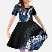 Polu Aloha Hawaii Lei Family Matching Long Sleeve Bodycon Dress and Hawaiian Shirt Tropical Flowers Elegant Vibe LT14 Daughter's Dress Blue - Polynesian Pride