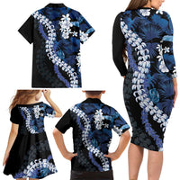 Polu Aloha Hawaii Lei Family Matching Long Sleeve Bodycon Dress and Hawaiian Shirt Tropical Flowers Elegant Vibe LT14 - Polynesian Pride
