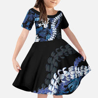 Polu Aloha Hawaii Lei Family Matching Off The Shoulder Long Sleeve Dress and Hawaiian Shirt Tropical Flowers Elegant Vibe LT14 Daughter's Dress Blue - Polynesian Pride