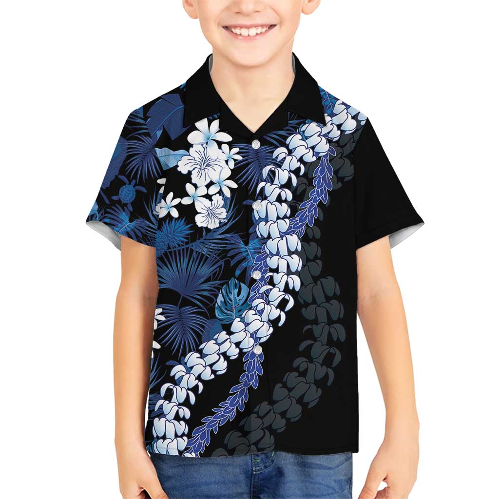 Polu Aloha Hawaii Lei Family Matching Off Shoulder Short Dress and Hawaiian Shirt Tropical Flowers Elegant Vibe LT14 Son's Shirt Blue - Polynesian Pride
