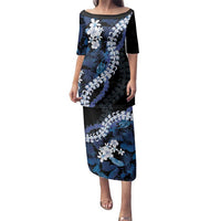 Polu Aloha Hawaii Lei Family Matching Puletasi and Hawaiian Shirt Tropical Flowers Elegant Vibe LT14 Mom's Dress Blue - Polynesian Pride