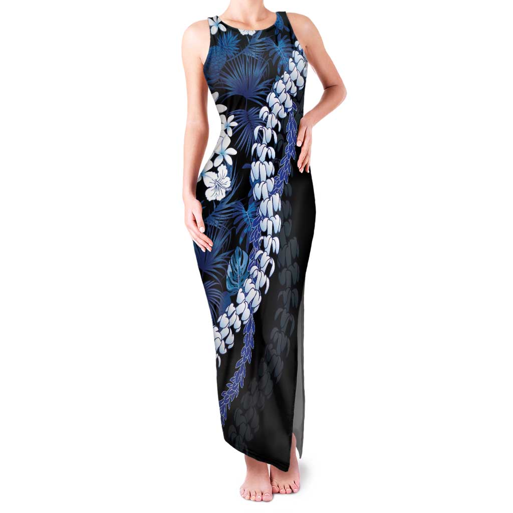 Polu Aloha Hawaii Lei Family Matching Tank Maxi Dress and Hawaiian Shirt Tropical Flowers Elegant Vibe LT14 Mom's Dress Blue - Polynesian Pride