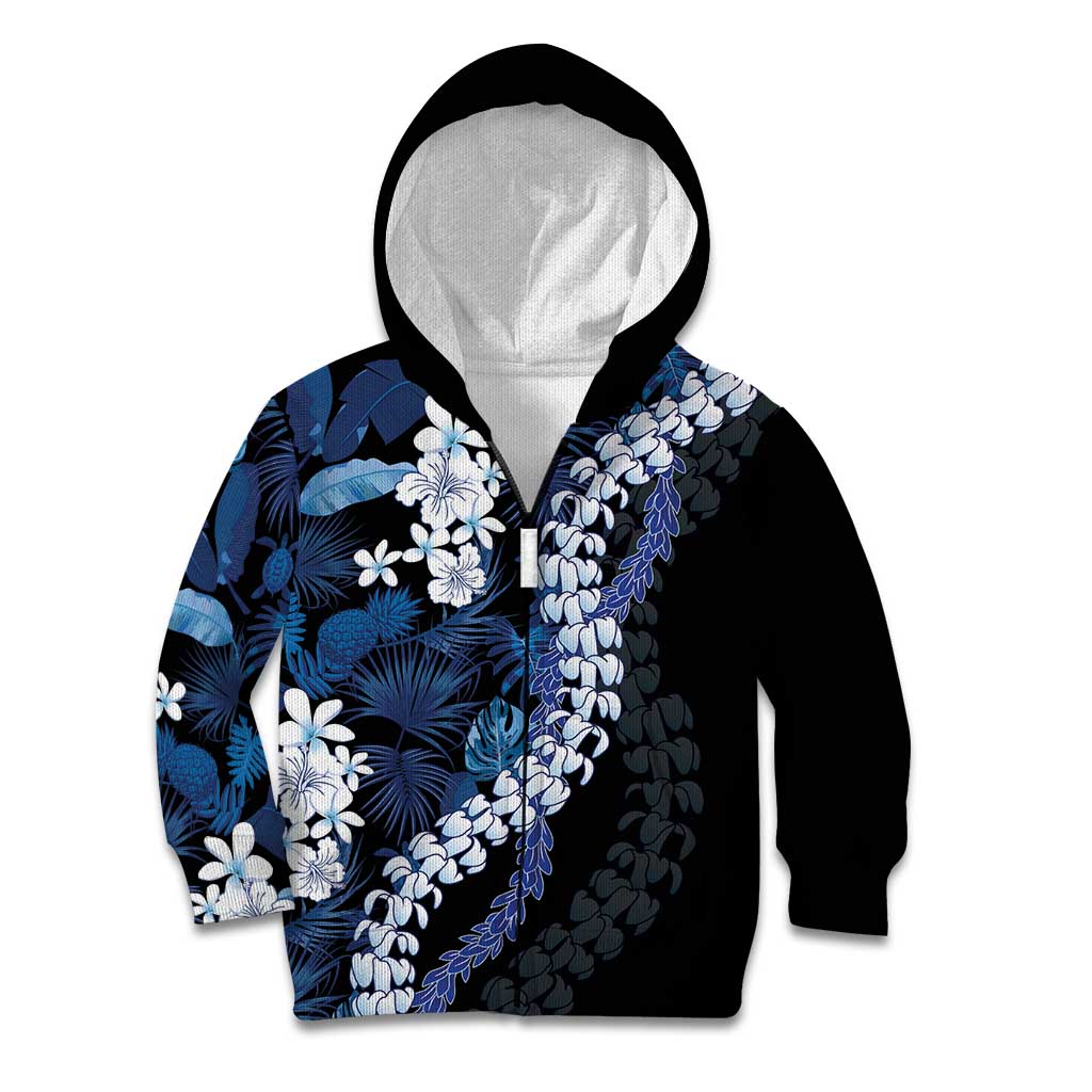 Polu Aloha Hawaii Lei Kid Hoodie Tropical Flowers Elegant Vibe LT14 Zip Hoodie Blue - Polynesian Pride