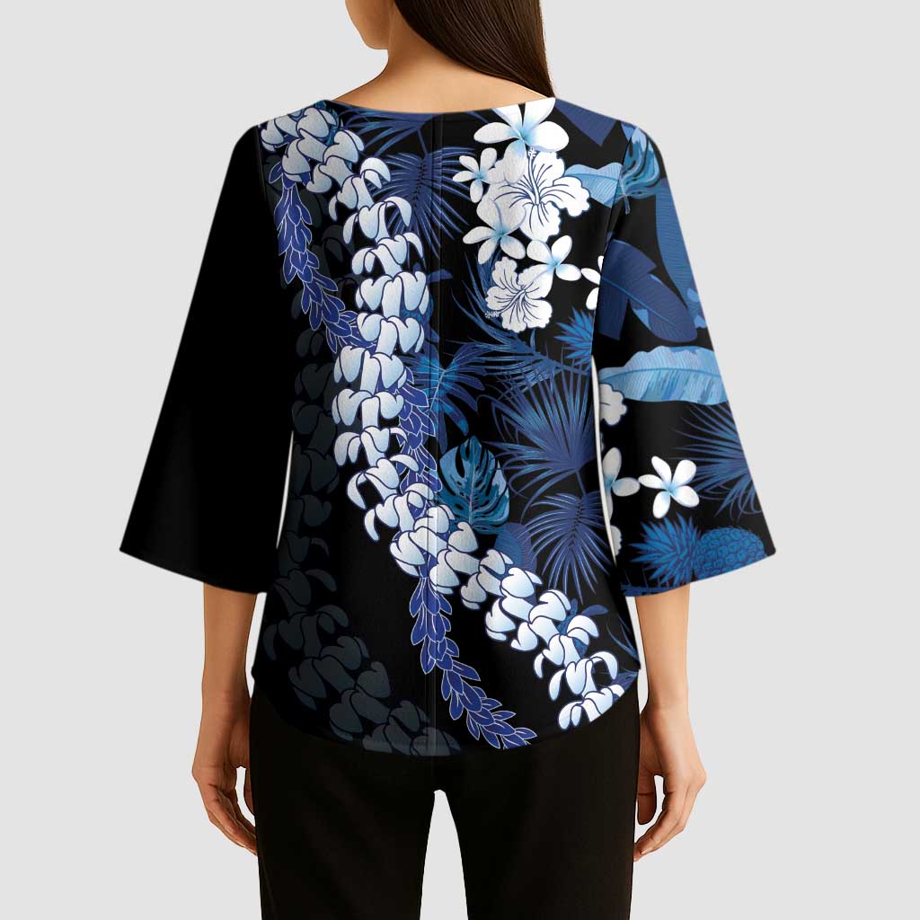 Polu Aloha Hawaii Lei Kimono Sleeve Blouse Tropical Flowers Elegant Vibe - Polynesian Pride