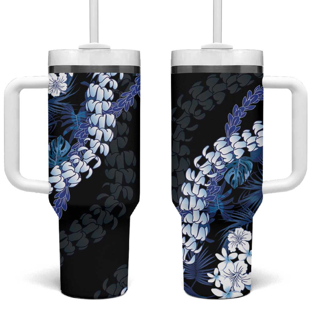 Polu Aloha Hawaii Lei Tumbler With Handle Tropical Flowers Elegant Vibe LT14 One Size: 40 oz Blue - Polynesian Pride