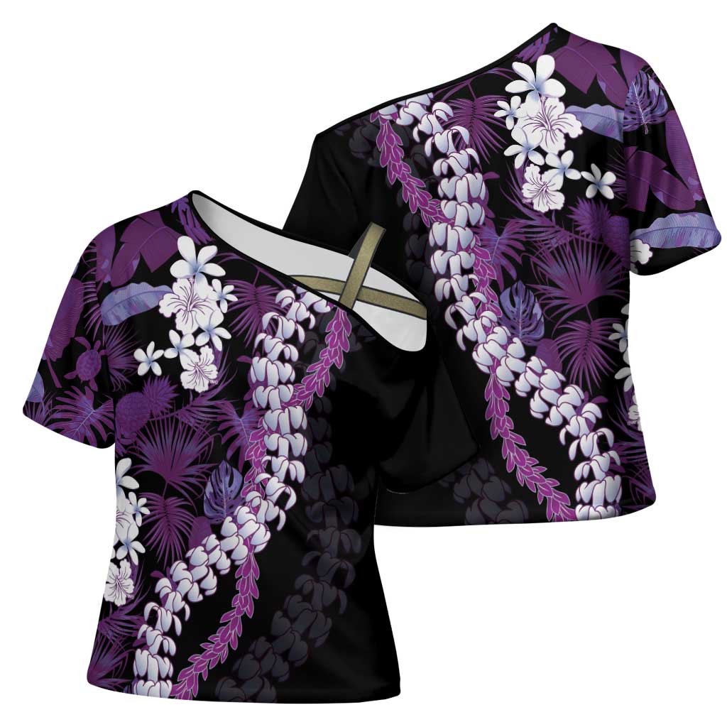 Poni Aloha Hawaii Lei Cross Shoulder Shirt Tropical Flowers Elegant Vibe - Polynesian Pride