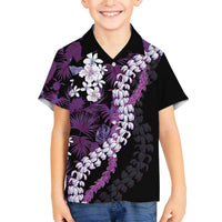 Poni Aloha Hawaii Lei Family Matching Off The Shoulder Long Sleeve Dress and Hawaiian Shirt Tropical Flowers Elegant Vibe LT14 Son's Shirt Purple - Polynesian Pride