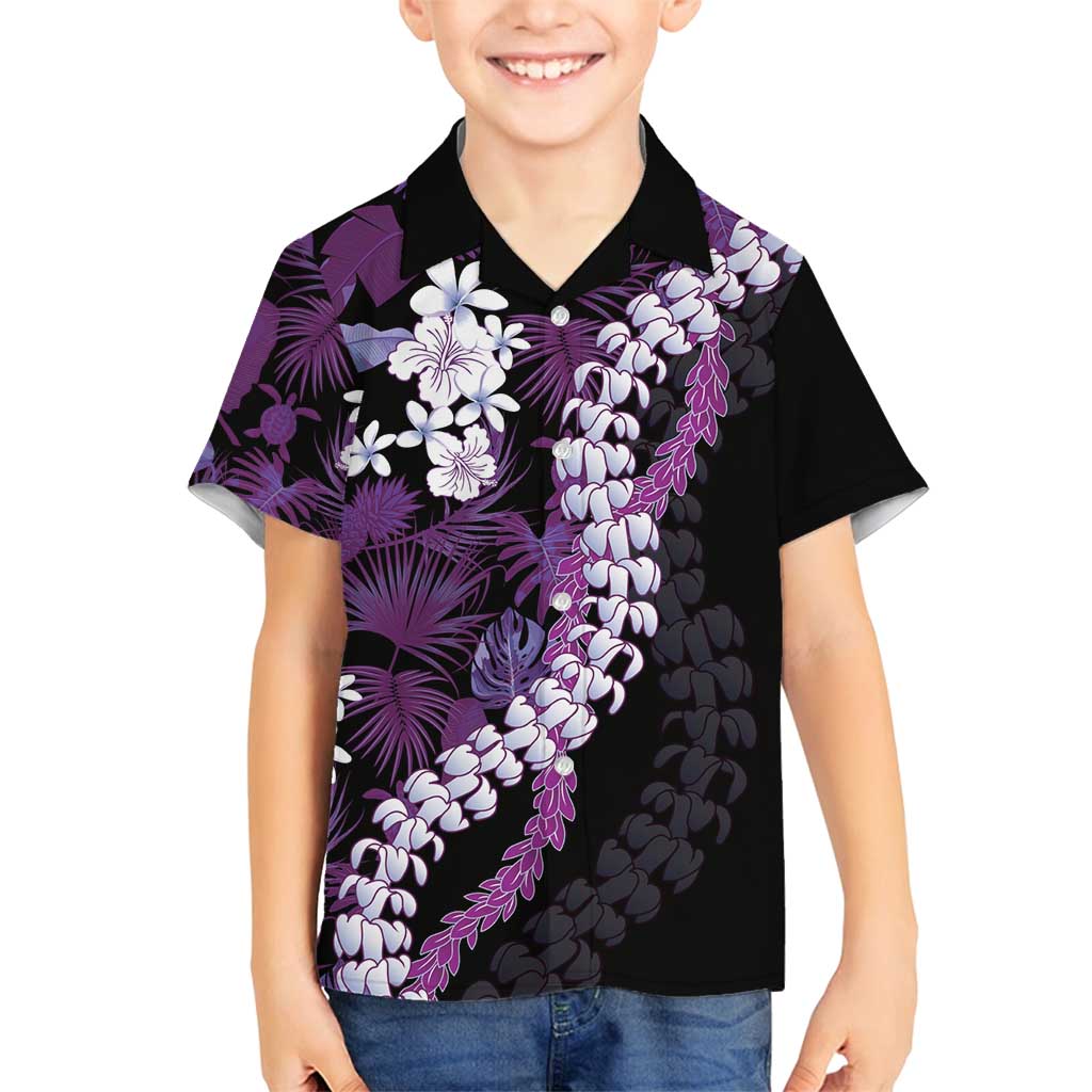 Poni Aloha Hawaii Lei Family Matching Off Shoulder Maxi Dress and Hawaiian Shirt Tropical Flowers Elegant Vibe LT14 Son's Shirt Purple - Polynesian Pride