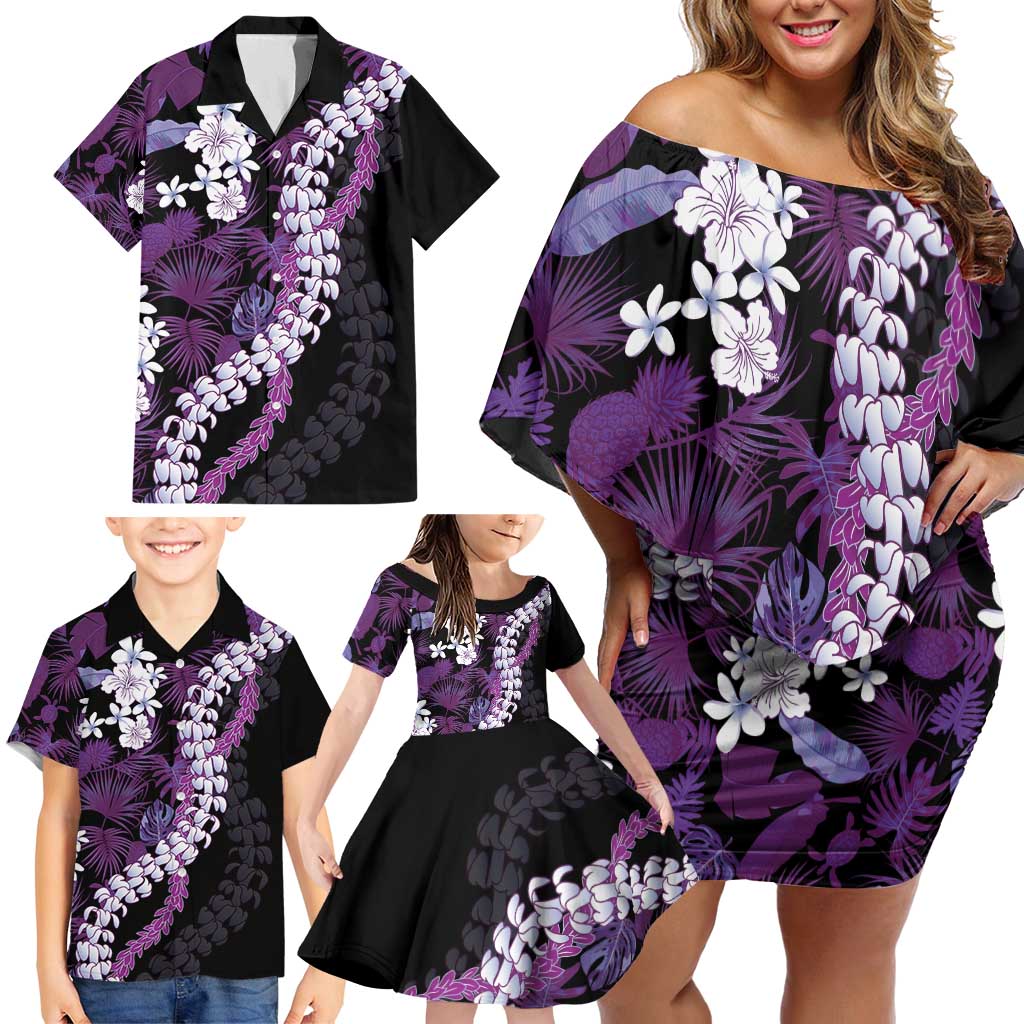 Poni Aloha Hawaii Lei Family Matching Off Shoulder Short Dress and Hawaiian Shirt Tropical Flowers Elegant Vibe LT14 - Polynesian Pride