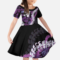 Poni Aloha Hawaii Lei Family Matching Puletasi and Hawaiian Shirt Tropical Flowers Elegant Vibe LT14 Daughter's Dress Purple - Polynesian Pride