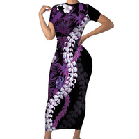 Poni Aloha Hawaii Lei Family Matching Short Sleeve Bodycon Dress and Hawaiian Shirt Tropical Flowers Elegant Vibe LT14 Mom's Dress Purple - Polynesian Pride
