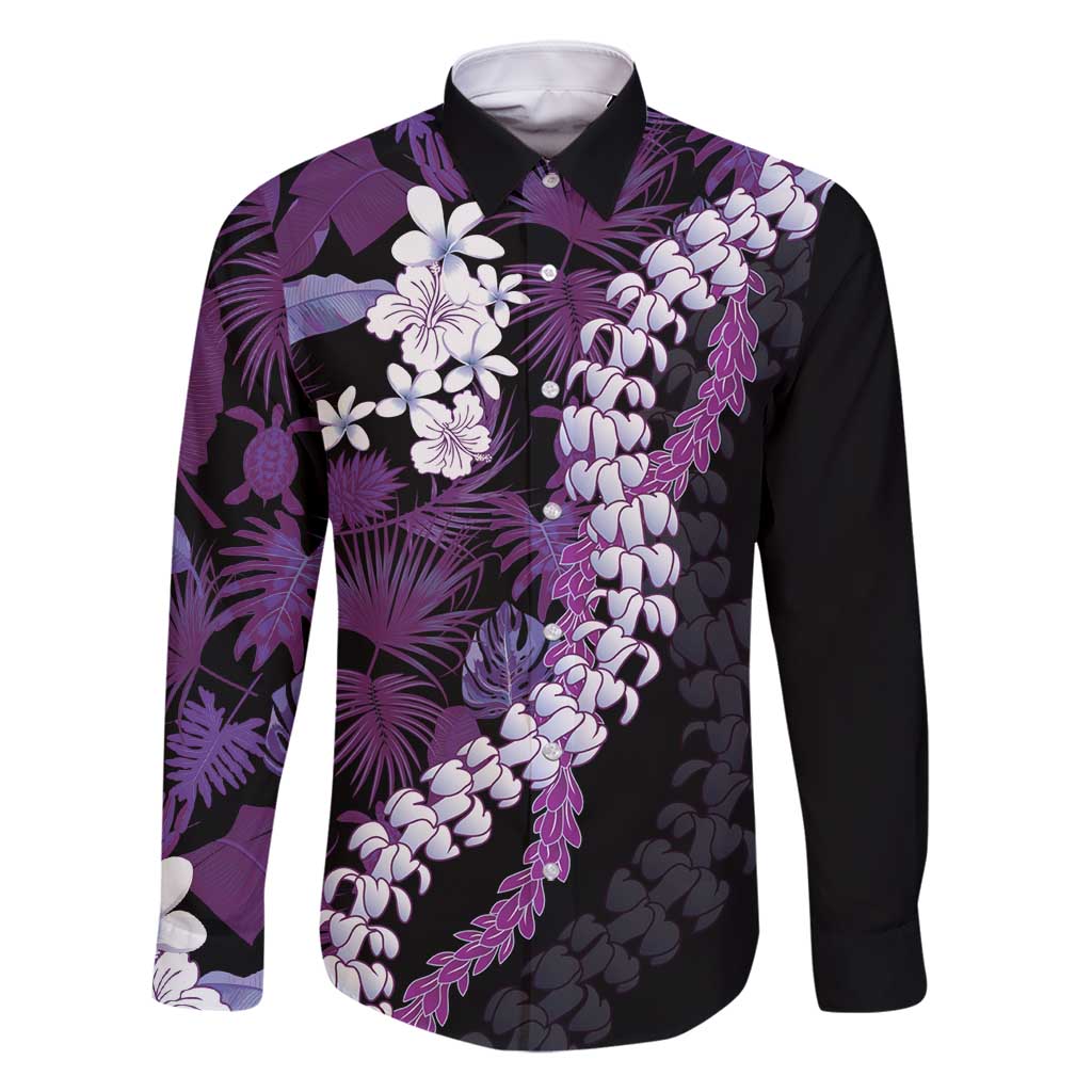 Poni Aloha Hawaii Lei Family Matching Tank Maxi Dress and Hawaiian Shirt Tropical Flowers Elegant Vibe LT14 Dad's Shirt - Long Sleeve Purple - Polynesian Pride