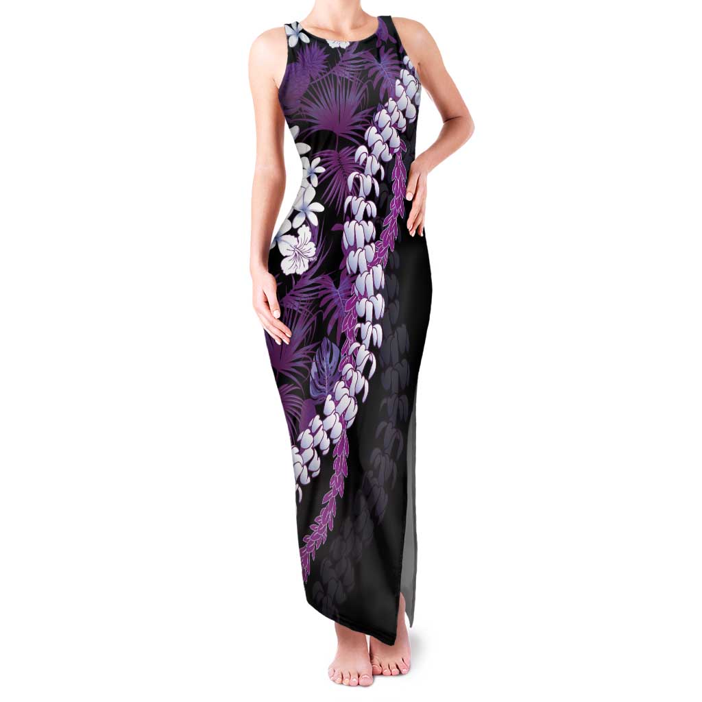 Poni Aloha Hawaii Lei Family Matching Tank Maxi Dress and Hawaiian Shirt Tropical Flowers Elegant Vibe LT14 Mom's Dress Purple - Polynesian Pride