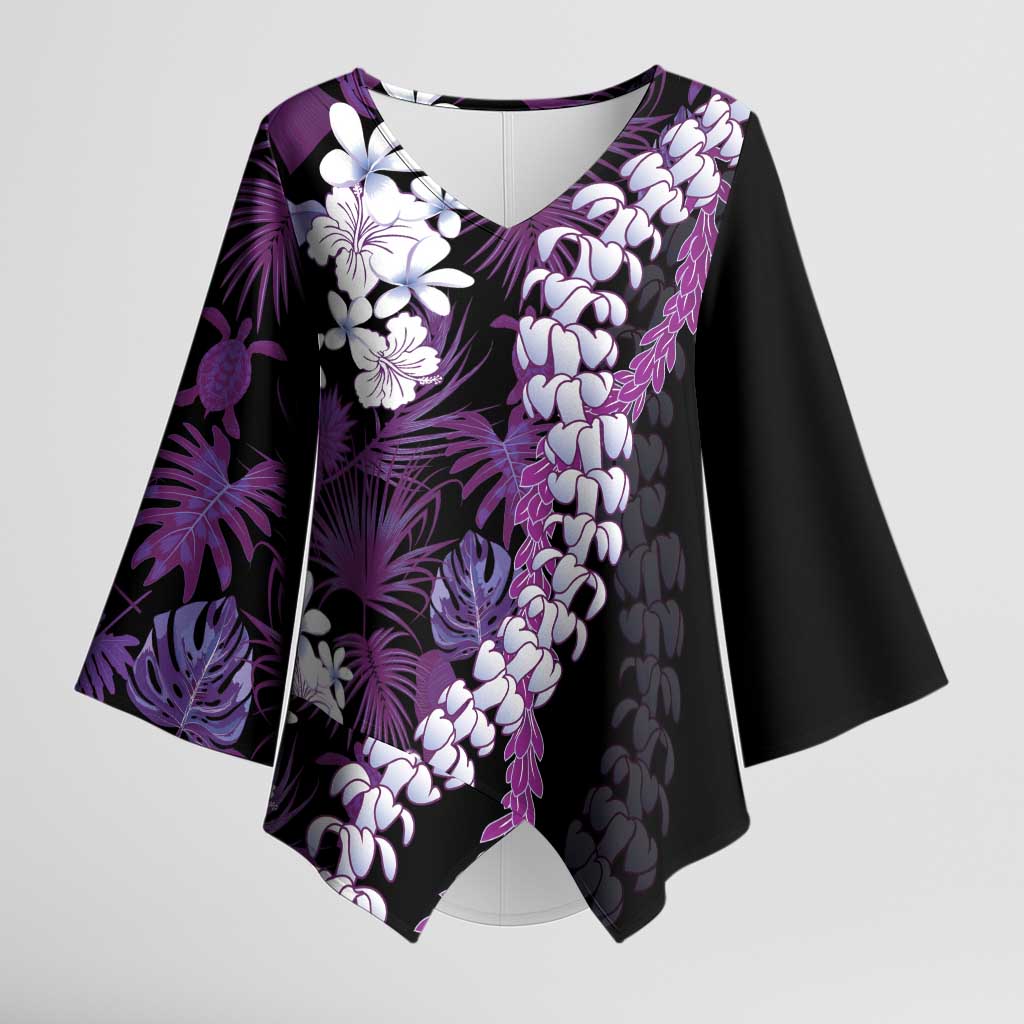Poni Aloha Hawaii Lei Kimono Sleeve Blouse Tropical Flowers Elegant Vibe LT14 Female Purple - Polynesian Pride