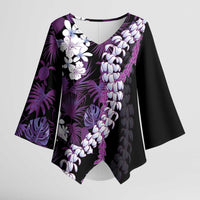 Poni Aloha Hawaii Lei Kimono Sleeve Blouse Tropical Flowers Elegant Vibe LT14 Female Purple - Polynesian Pride