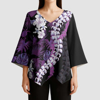 Poni Aloha Hawaii Lei Kimono Sleeve Blouse Tropical Flowers Elegant Vibe LT14 - Polynesian Pride