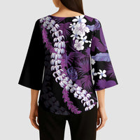 Poni Aloha Hawaii Lei Kimono Sleeve Blouse Tropical Flowers Elegant Vibe LT14 - Polynesian Pride