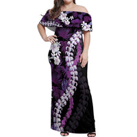 Poni Aloha Hawaii Lei Off Shoulder Maxi Dress Tropical Flowers Elegant Vibe LT14 Women Purple - Polynesian Pride