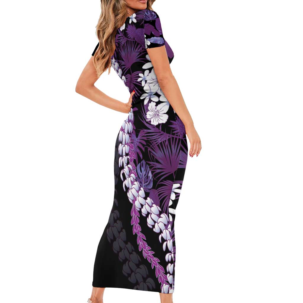 Poni Aloha Hawaii Lei Short Sleeve Bodycon Dress Tropical Flowers Elegant Vibe - Polynesian Pride