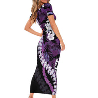 Poni Aloha Hawaii Lei Short Sleeve Bodycon Dress Tropical Flowers Elegant Vibe - Polynesian Pride