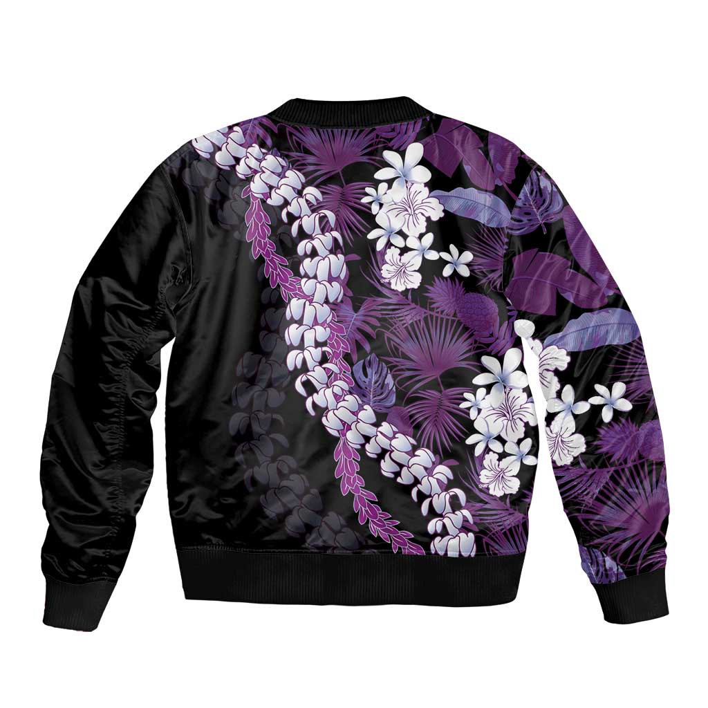 Poni Aloha Hawaii Lei Sleeve Zip Bomber Jacket Tropical Flowers Elegant Vibe - Polynesian Pride