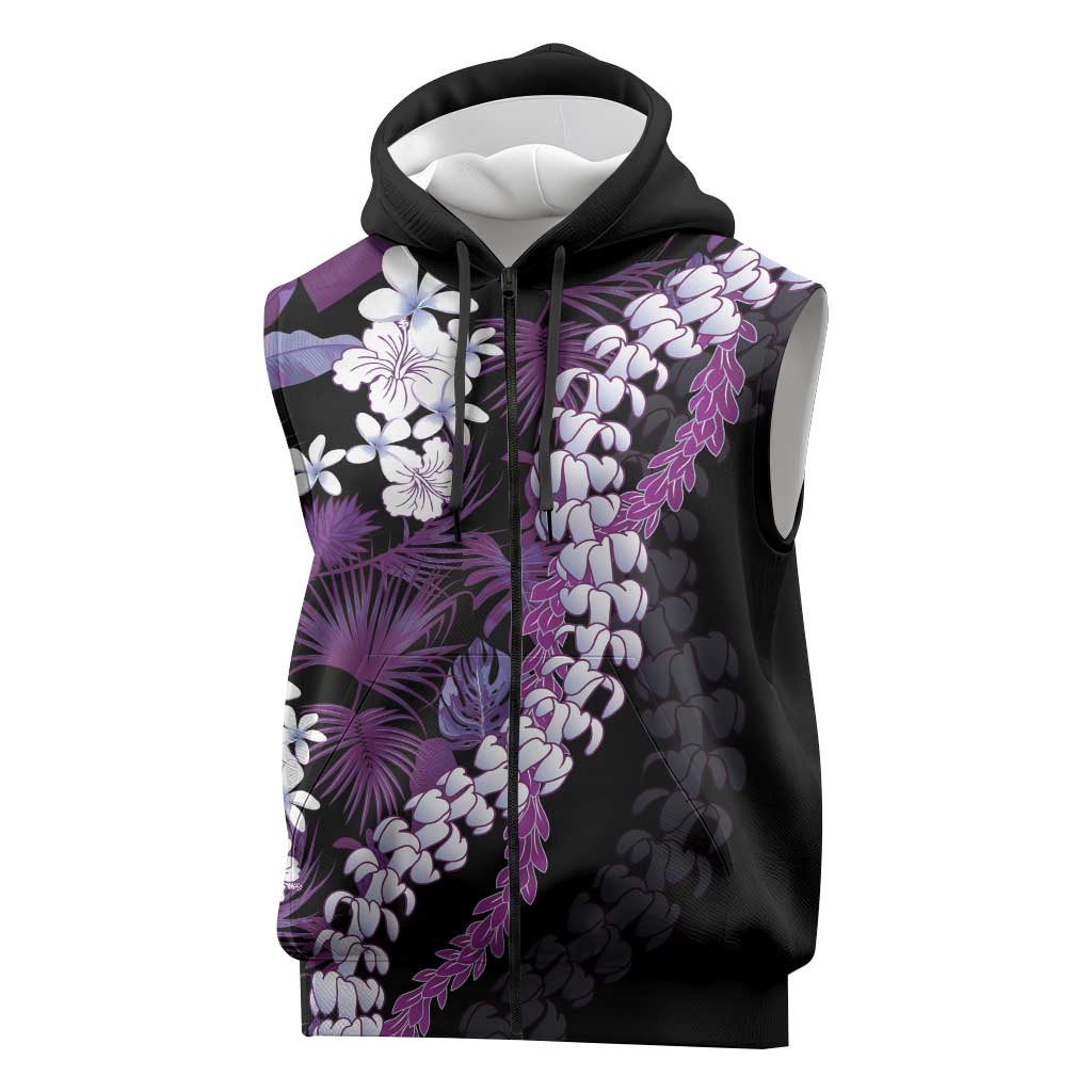 Poni Aloha Hawaii Lei Sleeveless Zip Hoodie Tropical Flowers Elegant Vibe - Polynesian Pride