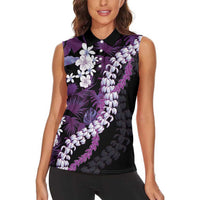 Poni Aloha Hawaii Lei Women Sleeveless Polo Shirt Tropical Flowers Elegant Vibe - Polynesian Pride