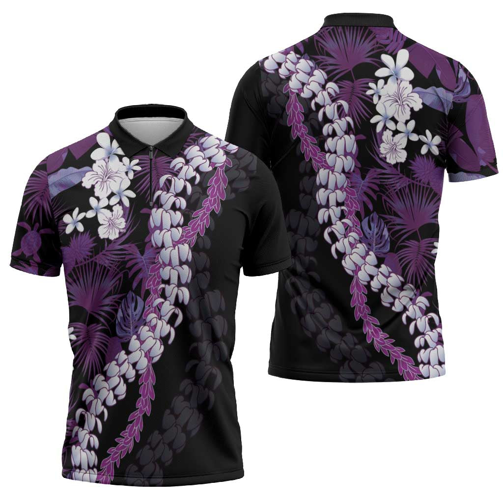 Poni Aloha Hawaii Lei Zipper Polo Shirt Tropical Flowers Elegant Vibe - Polynesian Pride