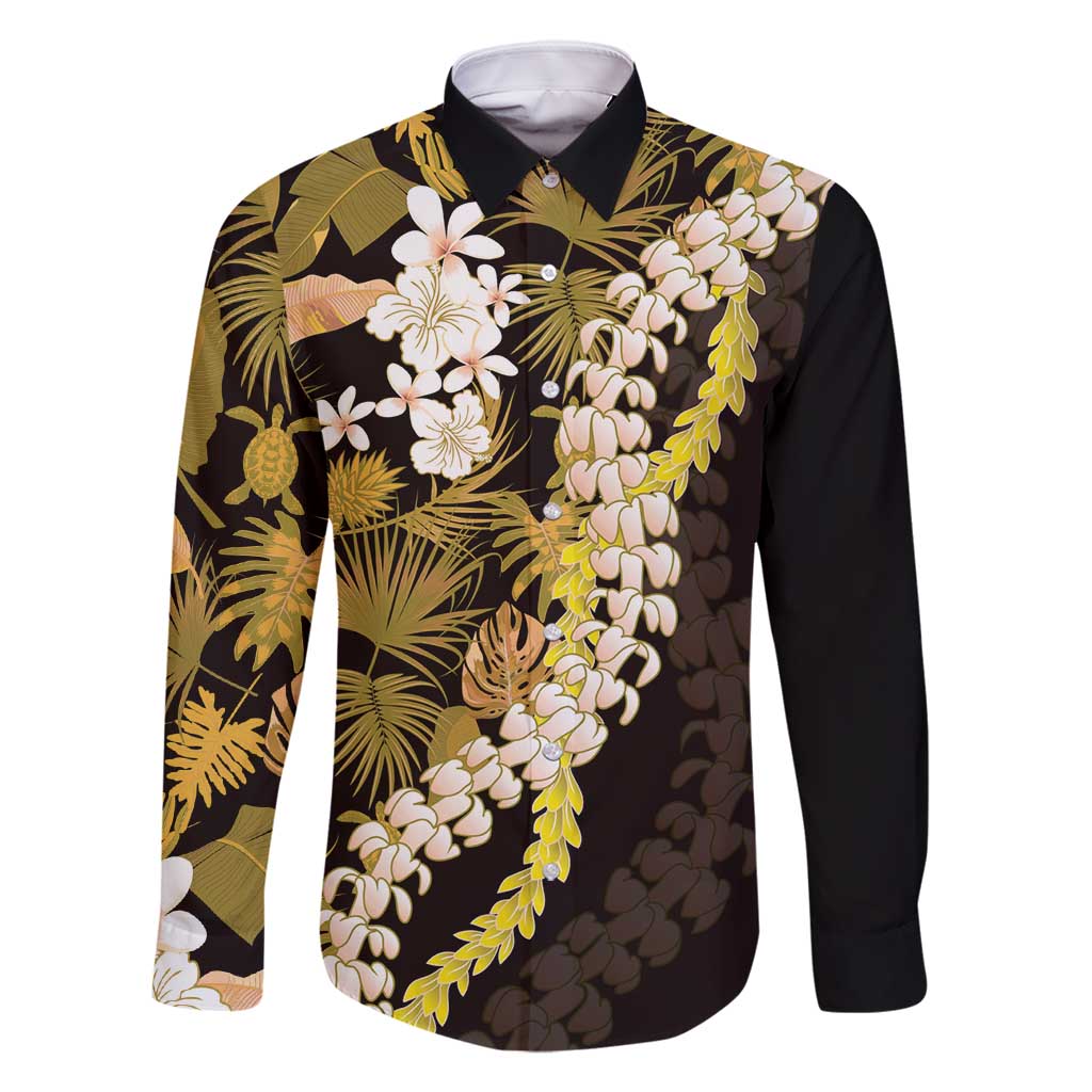 Kula Aloha Hawaii Lei Family Matching Off Shoulder Maxi Dress and Hawaiian Shirt Tropical Flowers Elegant Vibe LT14 Dad's Shirt - Long Sleeve Gold - Polynesian Pride