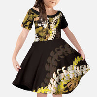 Kula Aloha Hawaii Lei Family Matching Puletasi and Hawaiian Shirt Tropical Flowers Elegant Vibe LT14 Daughter's Dress Gold - Polynesian Pride