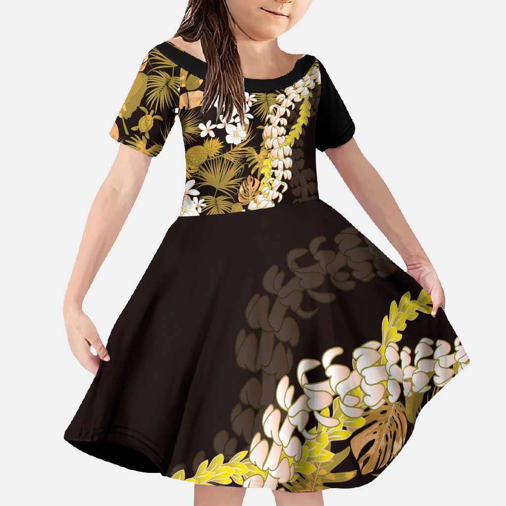 Kula Aloha Hawaii Lei Family Matching Tank Maxi Dress and Hawaiian Shirt Tropical Flowers Elegant Vibe LT14 Daughter's Dress Gold - Polynesian Pride