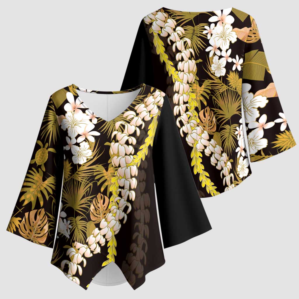 Kula Aloha Hawaii Lei Kimono Sleeve Blouse Tropical Flowers Elegant Vibe - Polynesian Pride