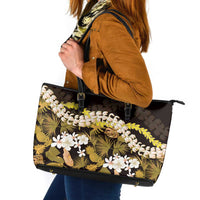 Kula Aloha Hawaii Lei Leather Tote Bag Tropical Flowers Elegant Vibe LT14 Gold - Polynesian Pride