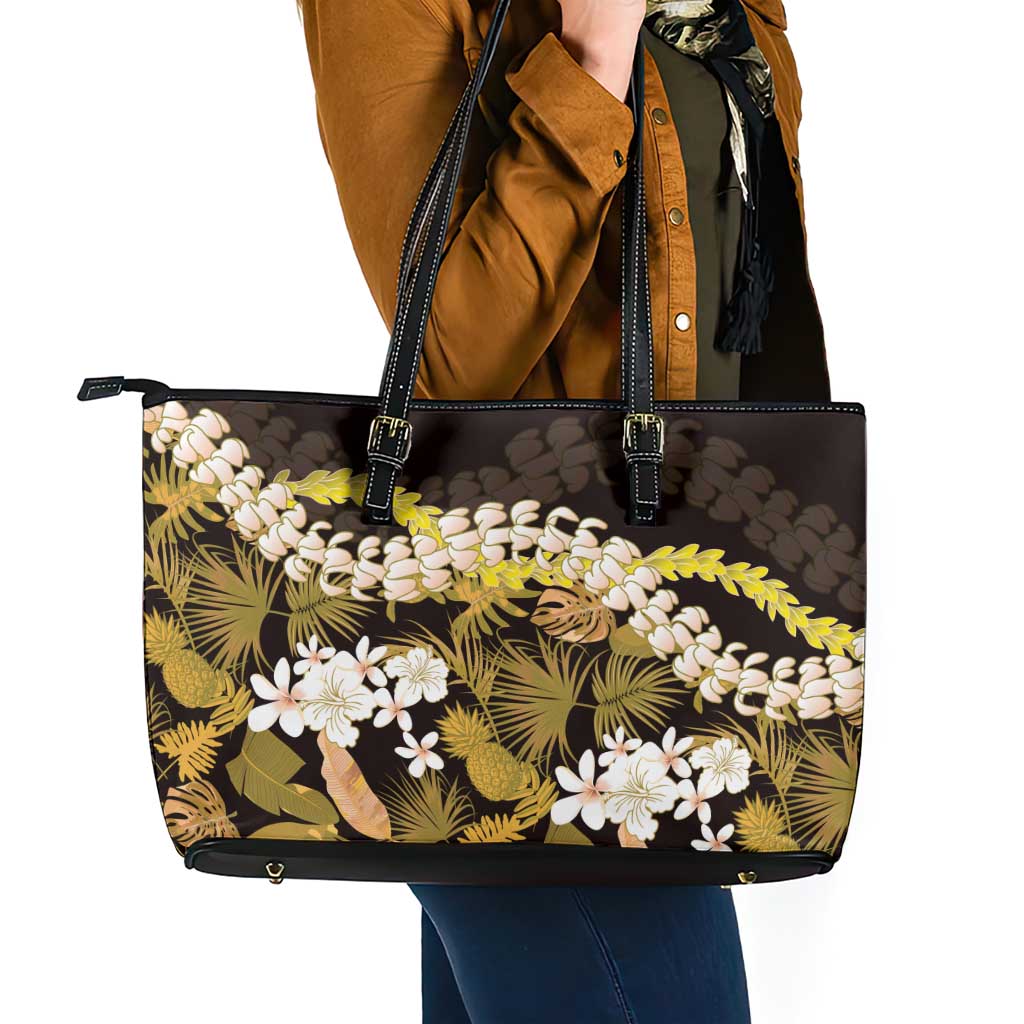 Kula Aloha Hawaii Lei Leather Tote Bag Tropical Flowers Elegant Vibe LT14 - Polynesian Pride