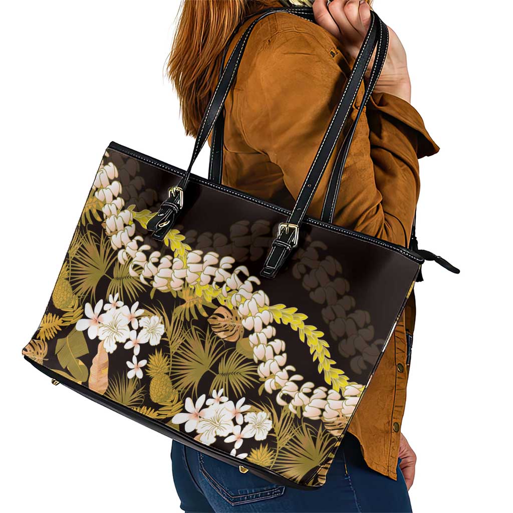 Kula Aloha Hawaii Lei Leather Tote Bag Tropical Flowers Elegant Vibe LT14 - Polynesian Pride
